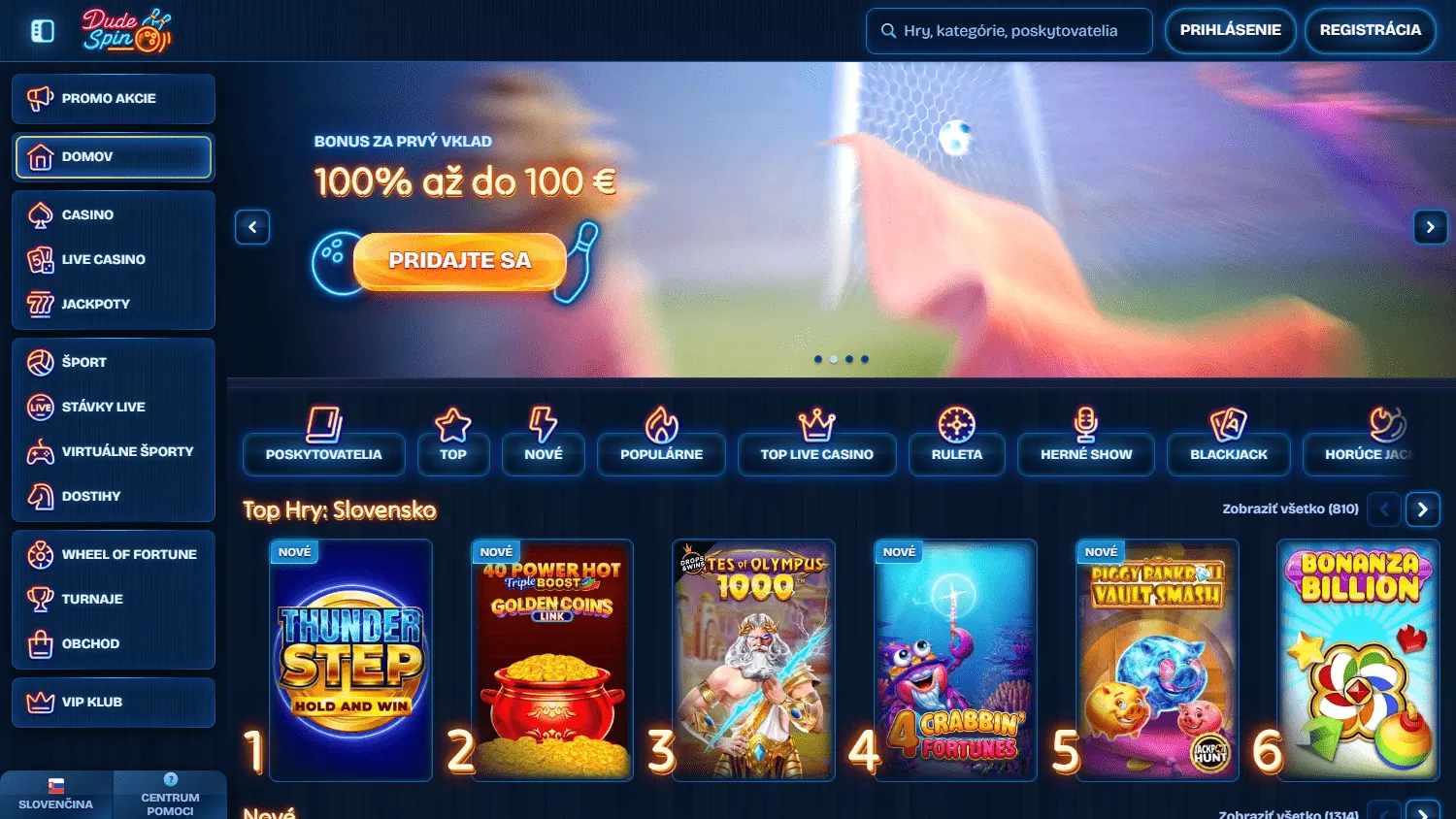 Dudespin Casino desktop home experience